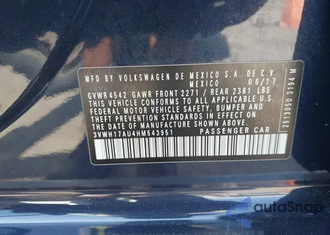 2017 Volkswagen Golf Alltrack Tsi S/Tsi Se/Tsi Sel from USA, damaged, VIN 3VWH17AU4HM543951